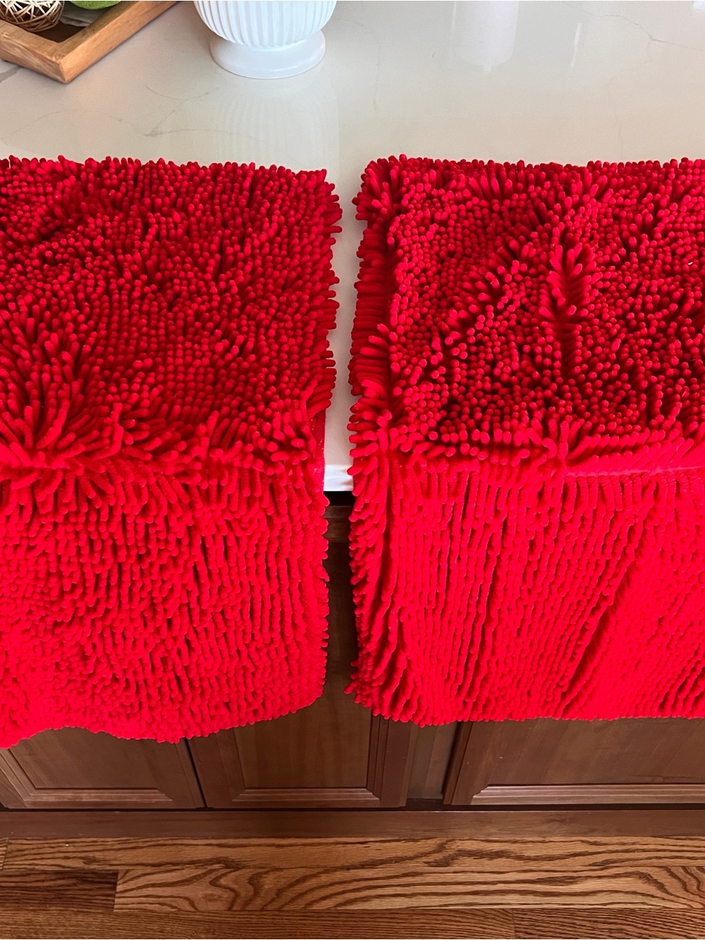Bright Red Chenille Bath Mats - Pair 28x30 each